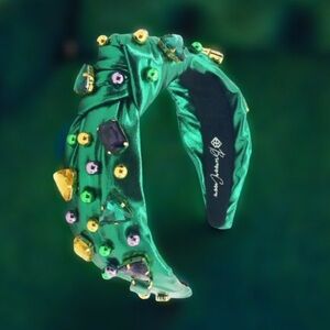 Brianna Cannon Green Headband metallic Crystal hand sewn New